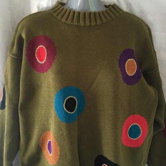 Hunt Club Knit Sweater Multi Color Olive Green Women’s Sz M Med Oversized 90s - Picture 12 of 16